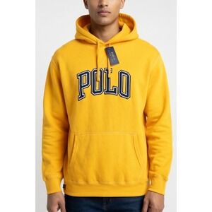 Polo Ralph Lauren Gold Navy Hoodie Mens 4LT Embroidered Logo Varsity Lettering